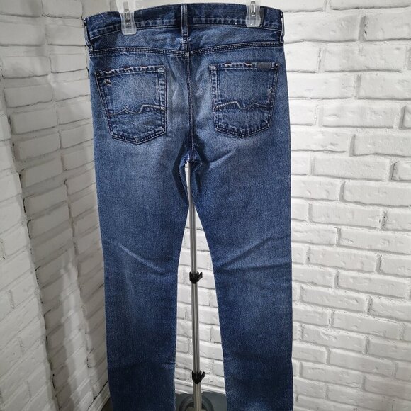 7 For All Mankind Slimmy Men's Size 30 Straight Leg Medium Wash Blue Jeans - Picture 2 of 16